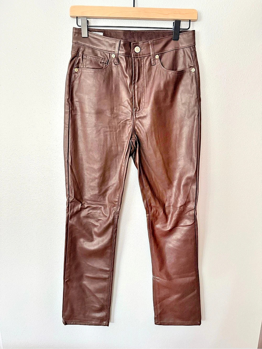 GAP High Rise Vintage Slim Faux Leather Pants Brown Size 27/4